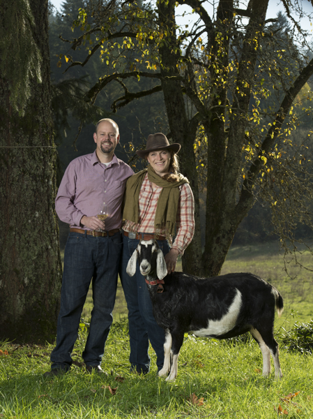 Big Table farm owners Brian & Clare with their goat